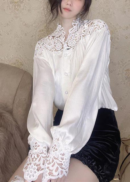 White Oversized Patchwork Lace Blouse Tops Summer