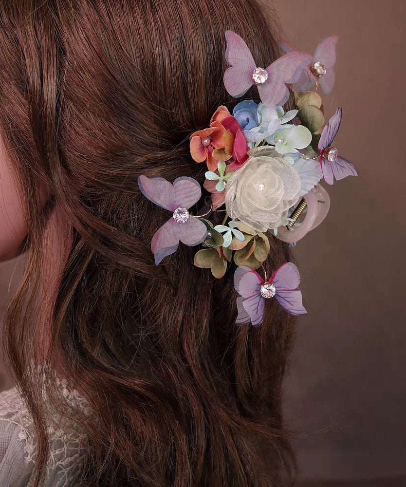 Colorblock Acrylic Alloy Zircon Butterfly Hairpin