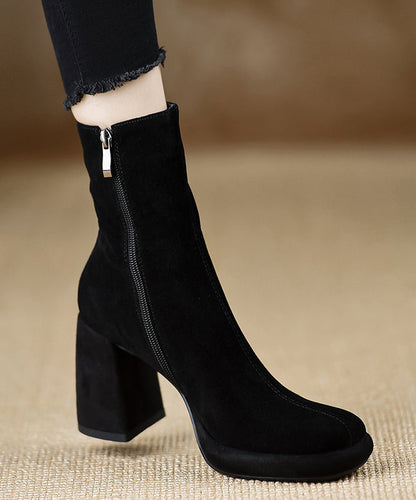 Zippered Chunky Heel Boots Grass Green Suede