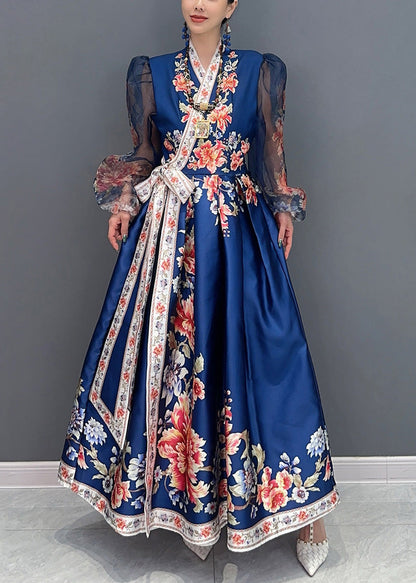 Beige Print Pockets Silk Long Dress Summer