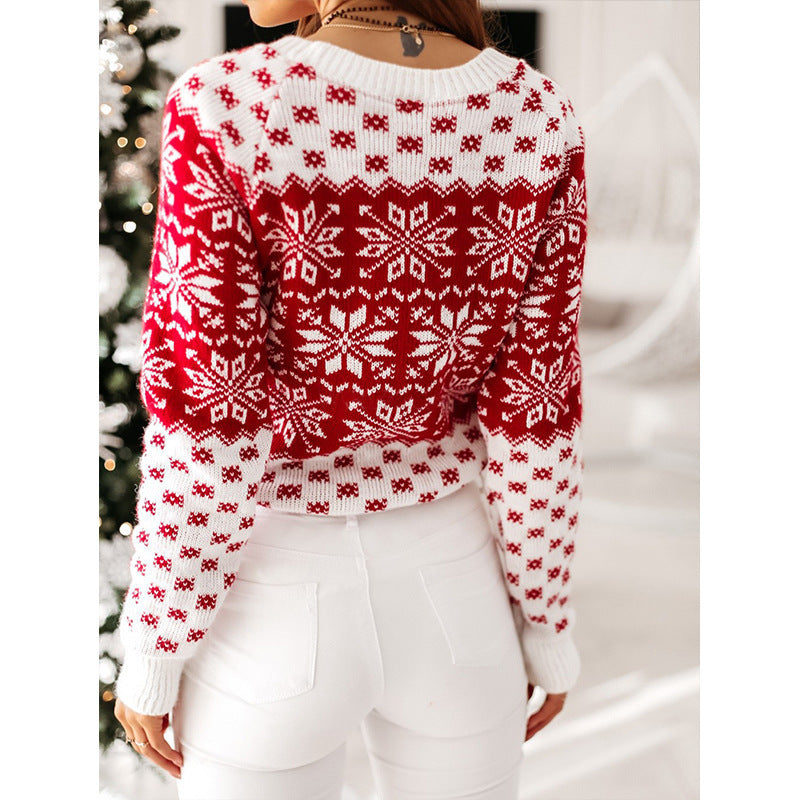 Women's Festive Knit Sweater with Wintry Motif and Crew Neck R&B
