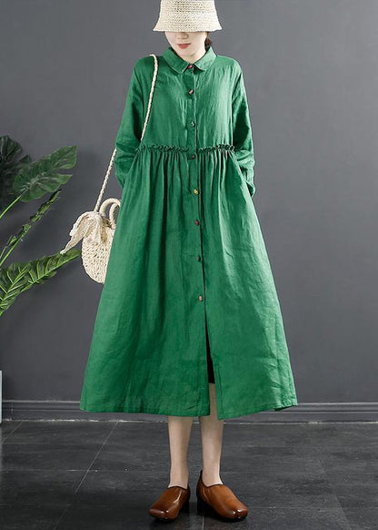 Lapel Ruffles Outfit Photography Green Maxi Dress