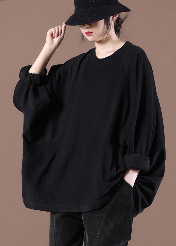 Loose Black O-neck Stand Spring Tops