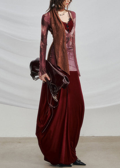 New Red Print Hollow Out Patchwork Cotton Fall Two-piece Set