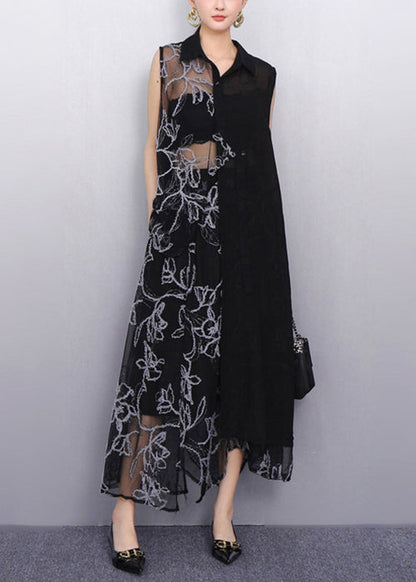 Sheer Black Asymmetrical Chiffon Two Pieces Set Sleeveless