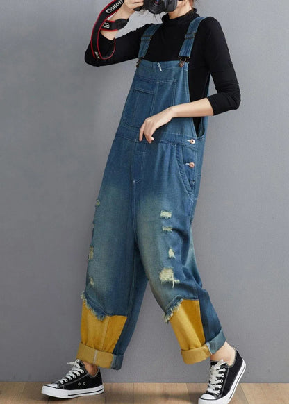 Style Denim Blue Pant Spring Hole Jumpsuit Pants
