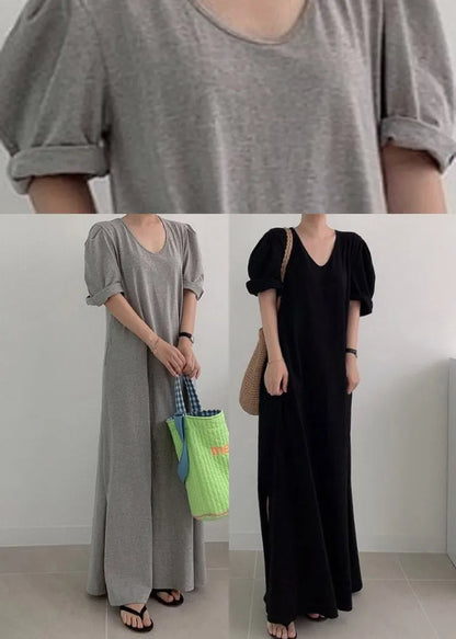 Loose Grey O-neck Cozy Knit Long Dress Summer