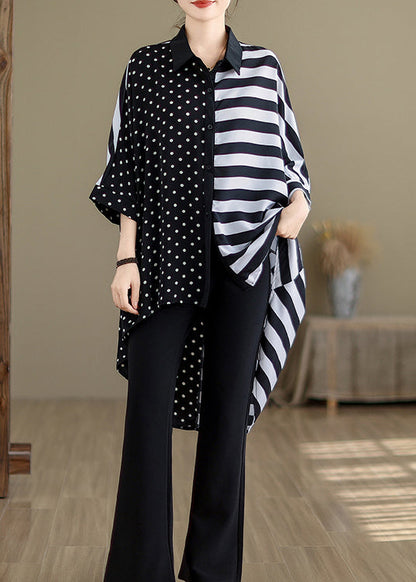 Black Peter Pan Collar Low High Design Cotton Shirt Summer