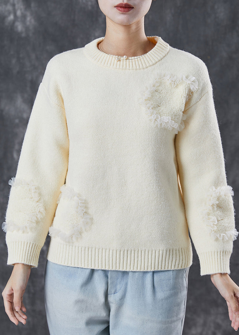 Apricot Ruffled Patchwork Thick Knit Sweater Tops Winter