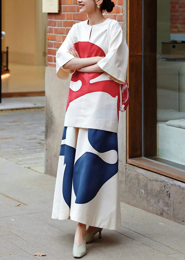 Print Tops and Skirts Cotton Two Pieces Set Summer