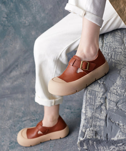 Brown Cowhide Leather Splicing Flats Penny Shoes