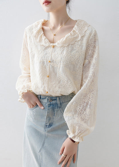 Apricot Embroidered Lace Shirt Tops Spring