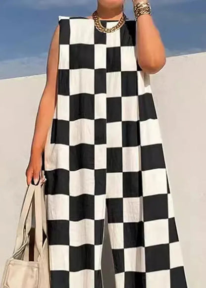 Rainbow Plaid O-neck Jumpsuits Sleeveless