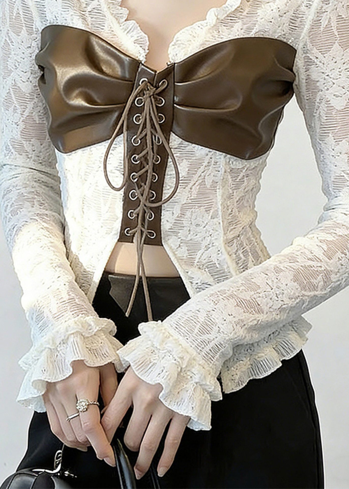 White Patchwork Cross Strap Lace Top Spring