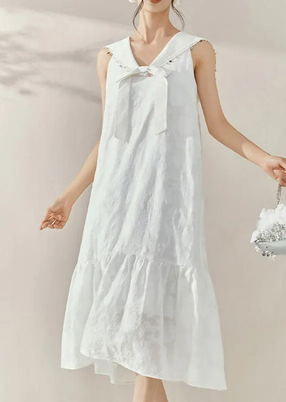 White Sailor Collar Patchwork Party Long Dress Sleeveless