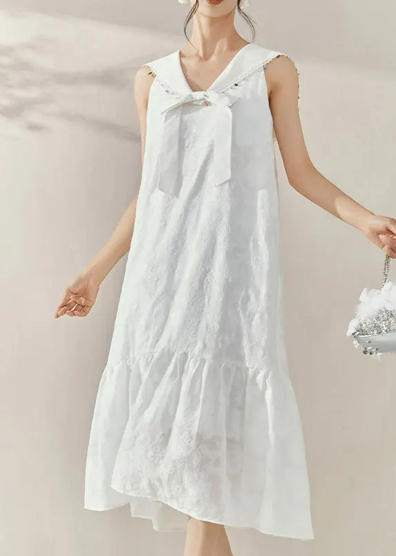 White Sailor Collar Patchwork Party Long Dress Sleeveless