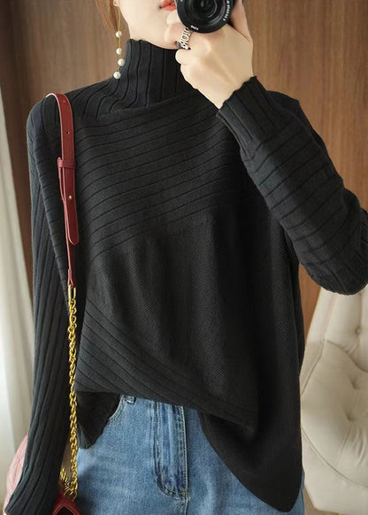 Blue Asymmetrical Knit Sweaters Spring
