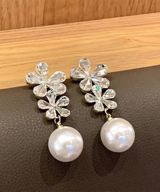 Stylish White Copper Overgild Zircon Pearl Drop Earrings