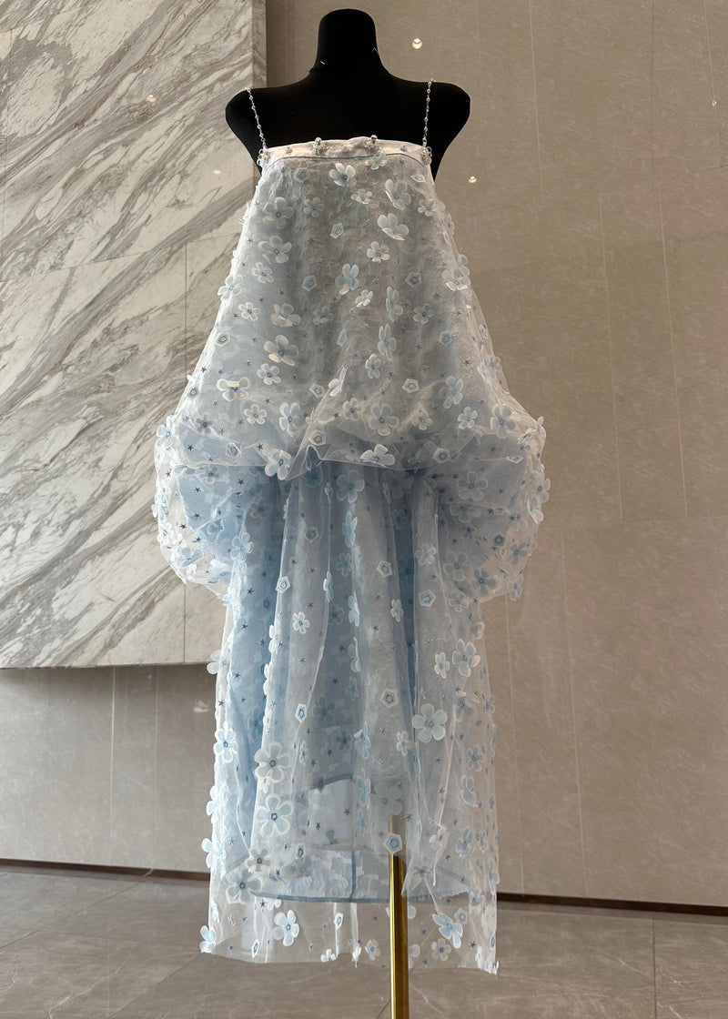 Light Blue Decorated Tulle Party Dress Summer
