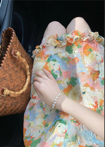 Ruffled Print Mid Dresses Sleeveless