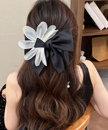 Fine Black Alloy Cloth Tulle Bow Hairpin