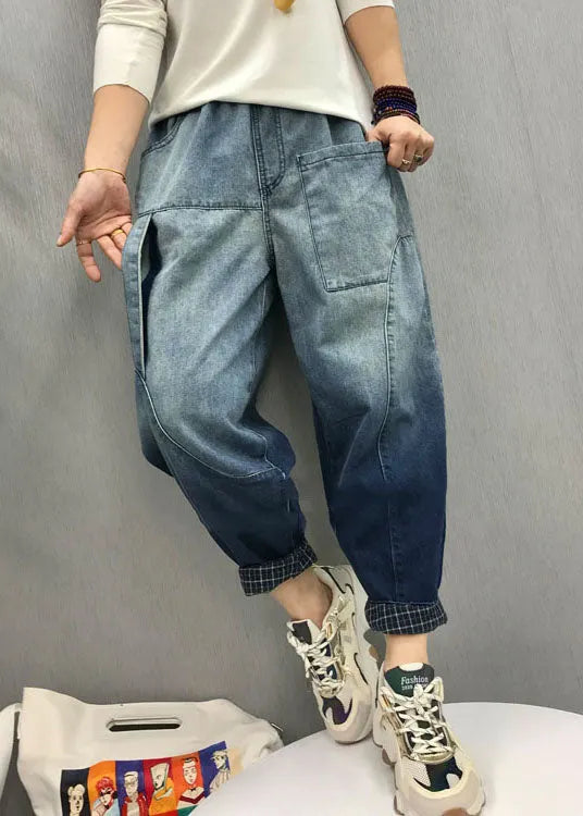 Black Pockets Gradient Color Denim Pants Spring