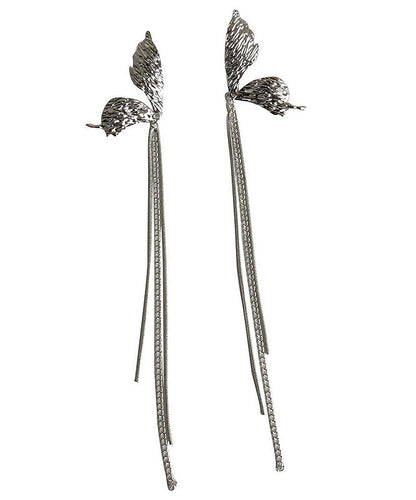 Silk Copper Alloy Butterfly Tassel Drop Earrings