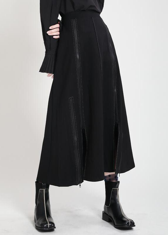 Modern Black High Waist Zippered Asymmetrical Design Patchwork Fall Skirt