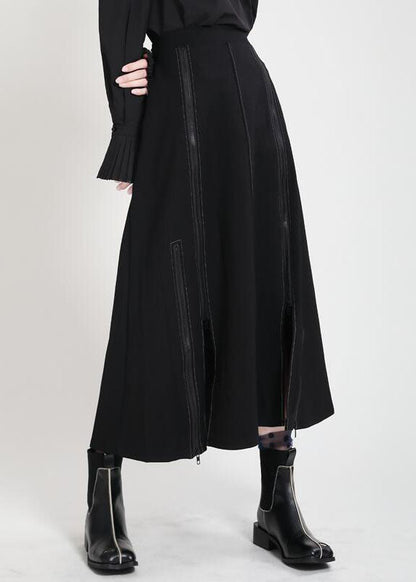 Modern Black High Waist Zippered Asymmetrical Design Patchwork Fall Skirt
