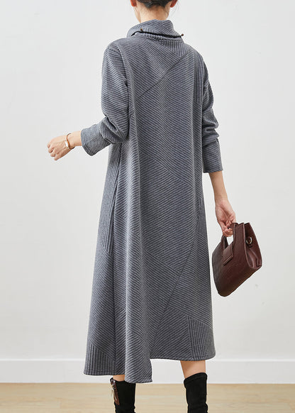 Grey Turtle Neck Cotton Vacation Dresses Fall