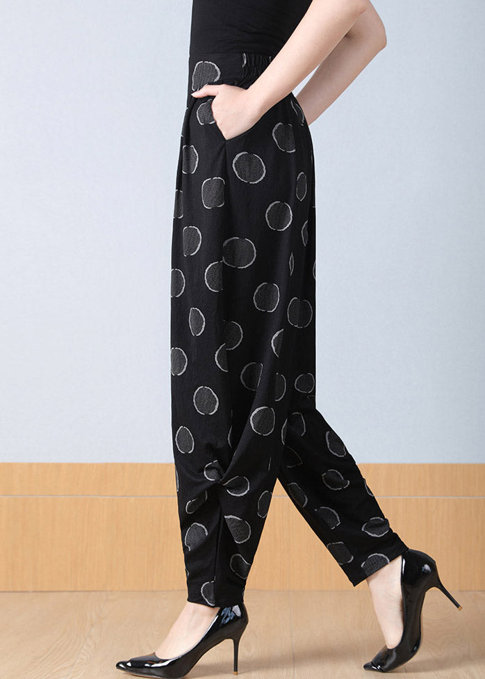 Dot Print Pockets Wrinkled High Waist Harm Pants Spring