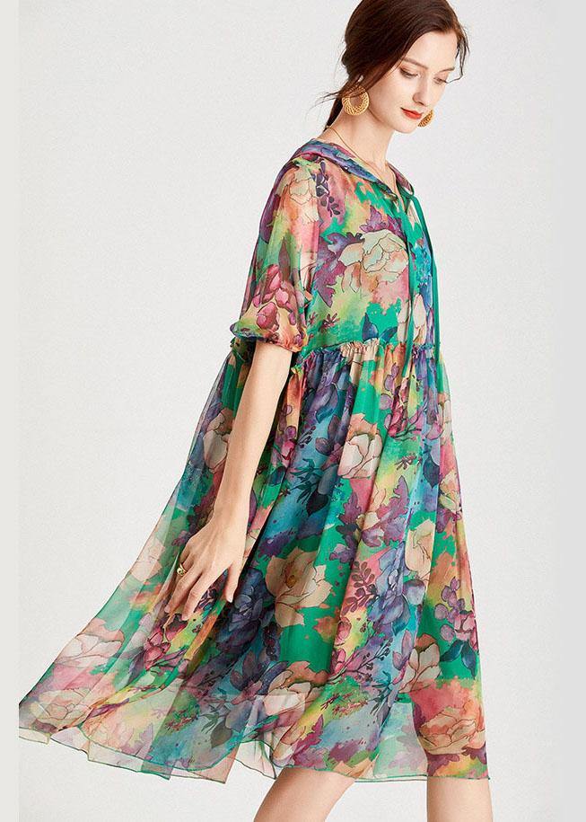 Comfy Green Loose Hooded Summer Chiffon Holiday Dress Half Sleeve