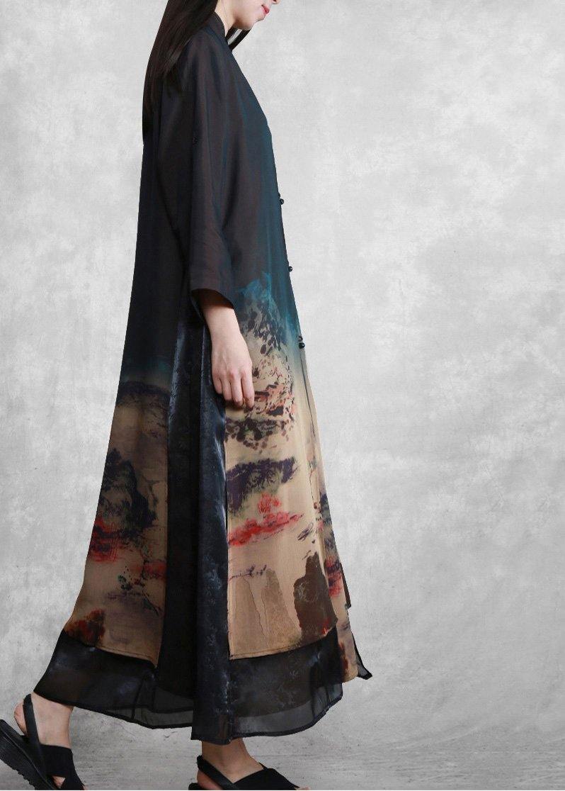 Mountain Paitings Satin Outfit Two Pieces Kaftan Dress