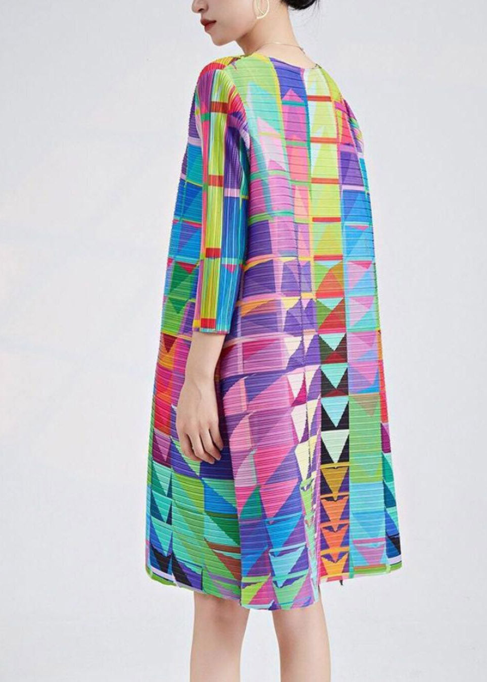 Organic Rainbow O-neck Print Long Dress Three Quarter Sleeve