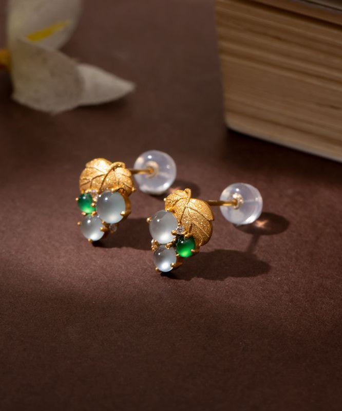 Gold Sterling Silver Overgild Inlaid Ice Species Grape Stud Earrings