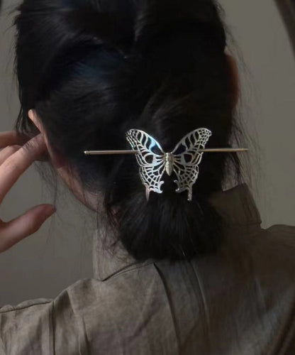 Silk Sterling Silver Hollow Out Butterfly Hairpin