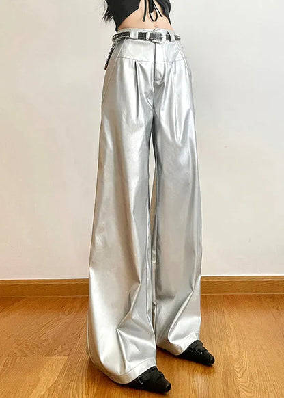 Silver Pockets High Waist Wide Leg Pants Summer