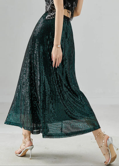 Peacock Green Sequins Silm Fit Holiday Skirts Summer
