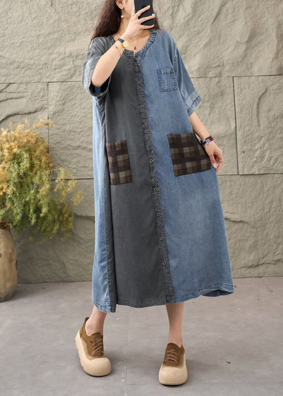 Colorblock Asymmetrical Patchwork Denim Dress Summer