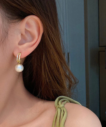 White Alloy Zircon Pearl Drop Earrings