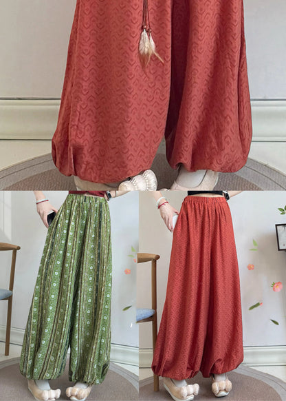 Red Tasseled Print Cotton Lantern Pants Fall