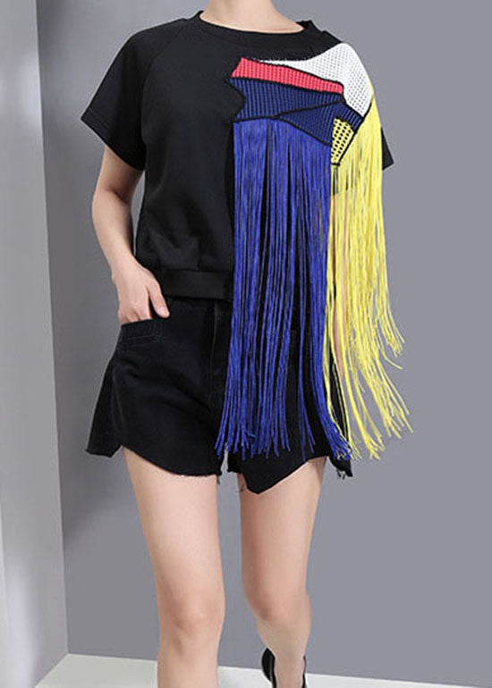 Black O-neck Tassel Tank Tops Spring