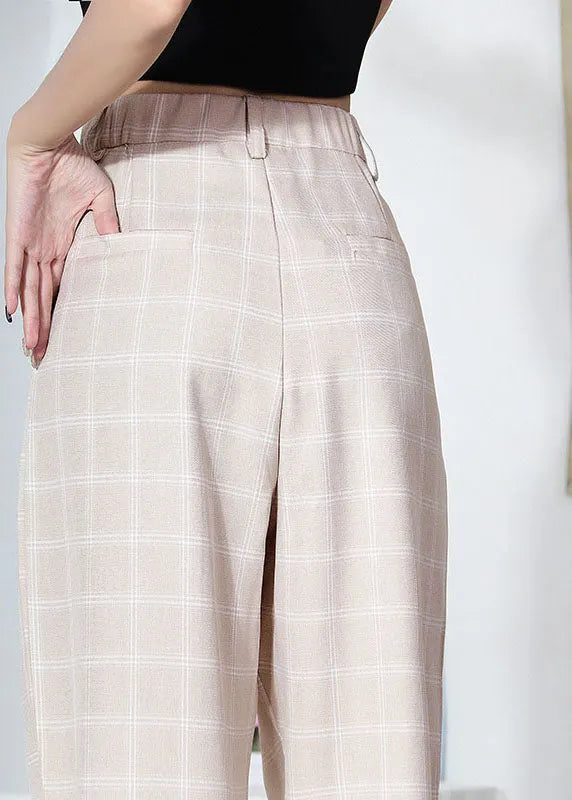 Apricot Plaid Side Open Summer Pants