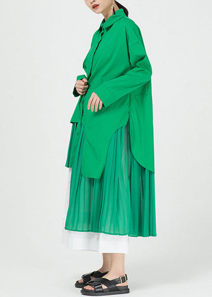 Green Asymmetrical Patchwork Cotton Shirts Dresses Spring