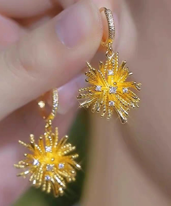 Gold Copper Alloy Zircon Asymmetrical Fireworks Drop Earrings