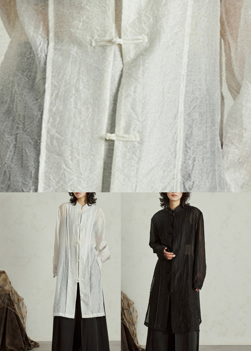 White Stand Collar Organza Maxi Shirt Fall