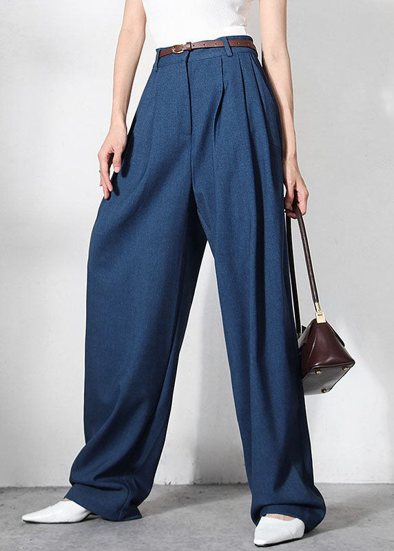 Loose Blue Zip Up Pockets Straight Pants Spring