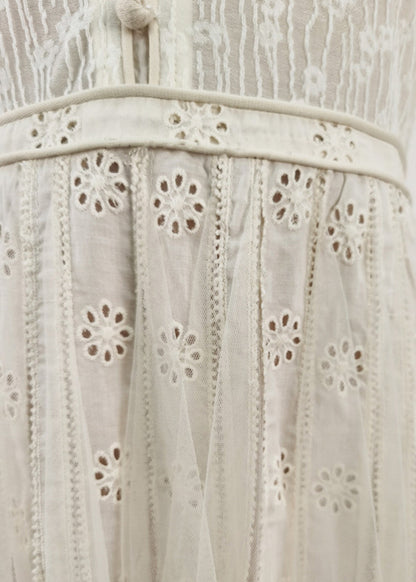 White Embroidered Hollow Out Tulle Long Dress Summer
