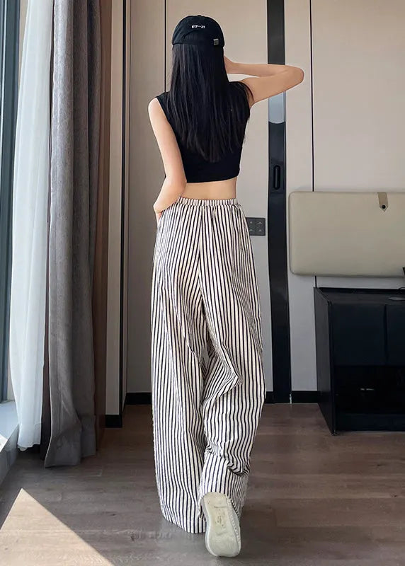 Boutique Black White Striped High Waist Wide Leg Pants Summer