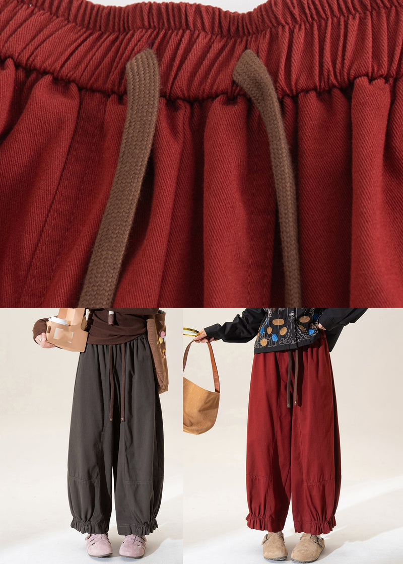 Red Ruffled Patchwork Straight Pants